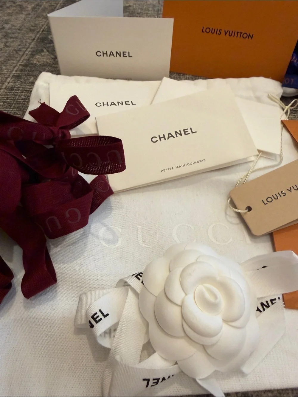 Louis Vuitton Orange and Blue Ribbon & Tags Set